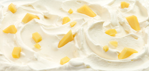 whipped cream with mango pieces