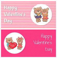 Happy Valentines Day Poster Couple of Teddy Family