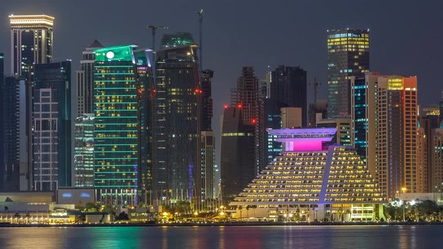 Doha downtown skyline day to night timelapse, Qatar, Middle East