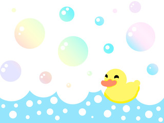 yellow duck in the bath with bubbles. illustration.