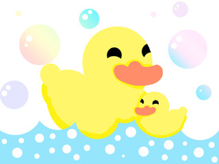 yellow duck in the bath with bubbles. illustration.