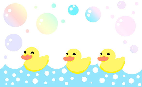 yellow duck in the bath with bubbles. illustration.