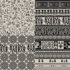 4 seamless pattern with South American motifs. Peruvian patterns, figures, geoglyphs. - 191780012
