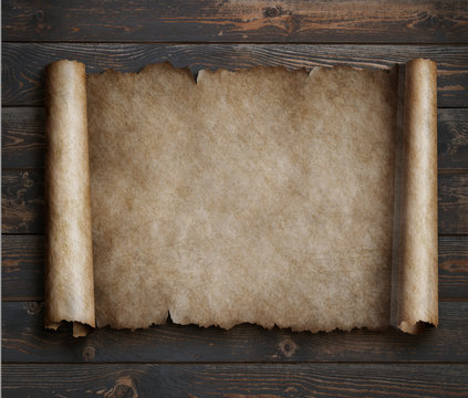 Fototapeta parchment on wood table 3d illustration