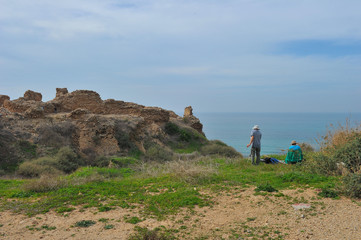 The remains of the old crusaders fortress at Apollonia-Arsuf National Park in Israel