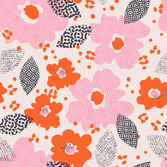 seamless pattern with flowers and leaves - 191782646