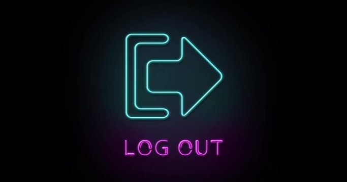 Colorful neon light glowing icon log out. Object isolated in PNG format with alpha transparency channel background
