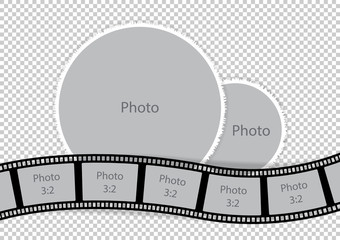 Round photoframes with film strip for family album - obrazy, fototapety, plakaty