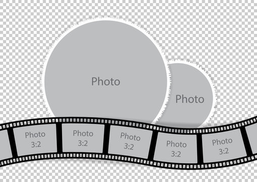 Round photoframes with film strip for family album