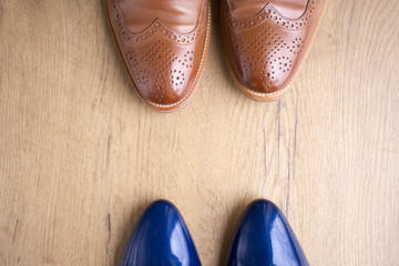 stylish leather shoes of a man and of a woman