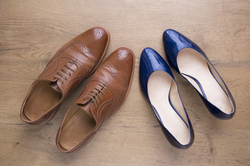 stylish leather shoes of a man and of a woman
