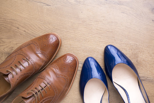 stylish leather shoes of a man and of a woman