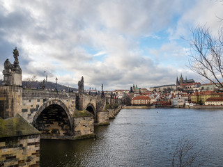 Fototapeta na wymiar View of Charles Bridge, Prague Castle with Saint Vitus Cathedral.