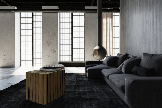 Modern industrial loft conversion living room