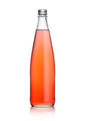 Glass bottle of sparkling pink soda lemonade