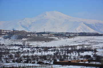 Winter landscape with Hatis (Shamiram) Mountain on background