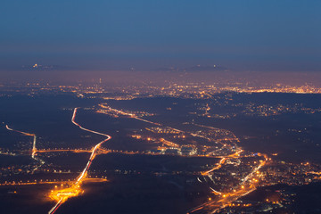 Turin Skyline at night aerial view