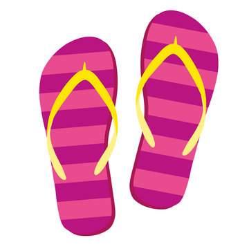 Flip flops isolate on a white background. Slippers icon. Colored flip flops pink, yellow striped on white background. Vector illustration AI10.