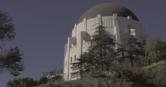 Griffith Observatory - Close Up Tracking Towards Building With Trees Revealing