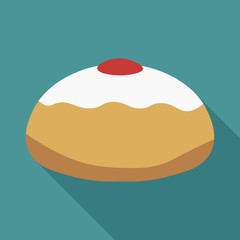 Hanukkah holiday Sufganiyah flat long shadow design icon