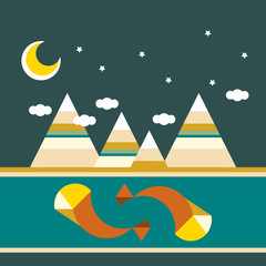 pair of fishes swimming in the river in the mountains under the night sky
