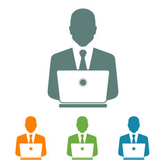 Icono plano hombre trabajando en ordenador en varios colores