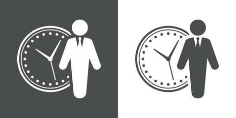 Icono plano horario de trabajo gris y blanco