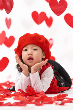 Asian baby girl happy Valentine's Day