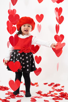 Asian baby girl happy Valentine's Day