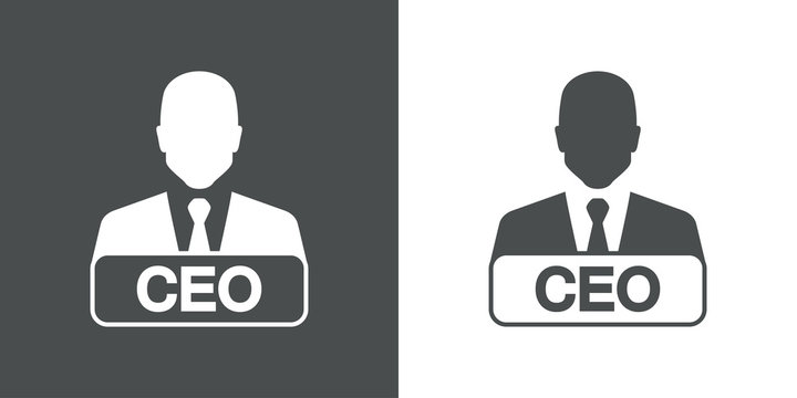 Icono plano hombre con letrero CEO gris y blanco