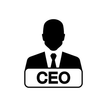 Icono plano hombre con letrero CEO negro en fondo blanco