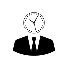 Icono plano hombre de negocios con reloj negro en fondo blanco