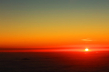 Fototapeta na wymiar Sunrise over the Atlantic Ocean, seen from Pico volcano (2351m), Pico Island, Azores, Portugal, Europe