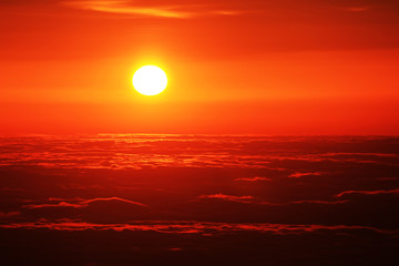 Sunrise over the Atlantic Ocean, seen from Pico volcano (2351m), Pico Island, Azores, Portugal, Europe