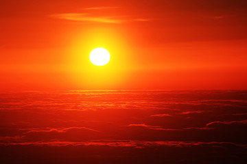 Sunrise over the Atlantic Ocean, seen from Pico volcano (2351m), Pico Island, Azores, Portugal, Europe