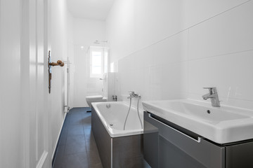modern bathroom after renovation , white bathroom