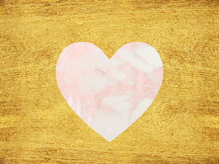 pink marble heart on gold glittered background. frame for valentine's day