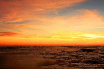 Fototapeta na wymiar Sunrise over the Atlantic Ocean, seen from Pico volcano (2351m), Pico Island, Azores, Portugal, Europe