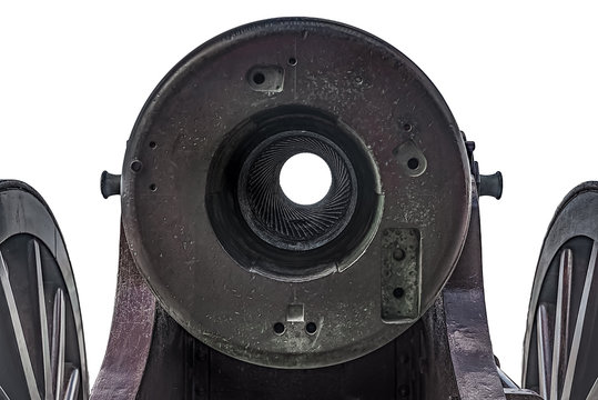 Querschnitt einer alten, antiken  Kanone freigestellt, 