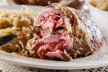 Pork knuckle with fried sauerkraut