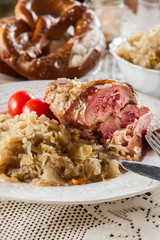 Pork knuckle with fried sauerkraut