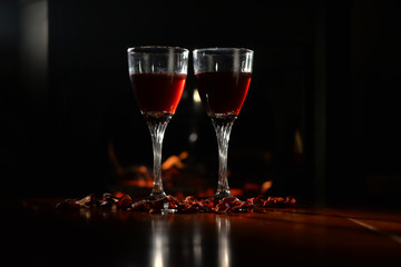 Romantic scene with wine Glass and Fireplace