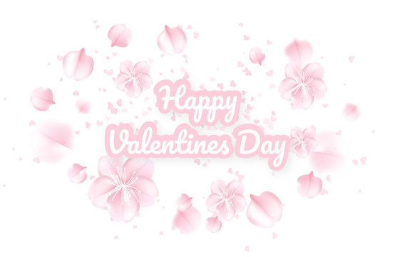 Valentines day background with Pink sakura falling petals. Vector illustration. Vector illustration