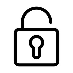 Unloked padlock icon. Symbol of security and secret. Outline modern design element. Simple black flat vector sign with rounded corners.