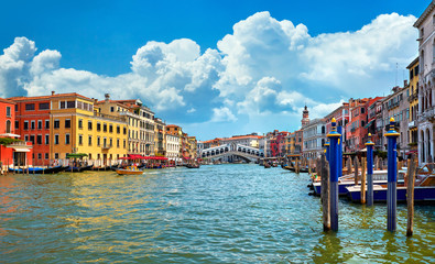 Bridge Rialto on Grand canal famous landmark panoramic view