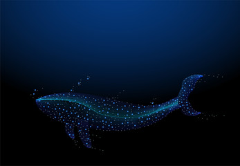 Abstract Humpback Whale swimming underwater with bubbles and galaxy stars