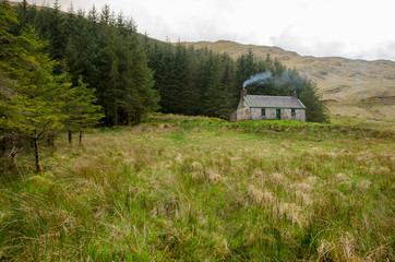 A remote mountain bothy  in the Scottish Highlands