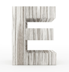 letter E 3d wooden isolated on white