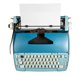 Old electric typewriter on white background