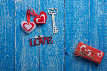 red hearts on a blue texture